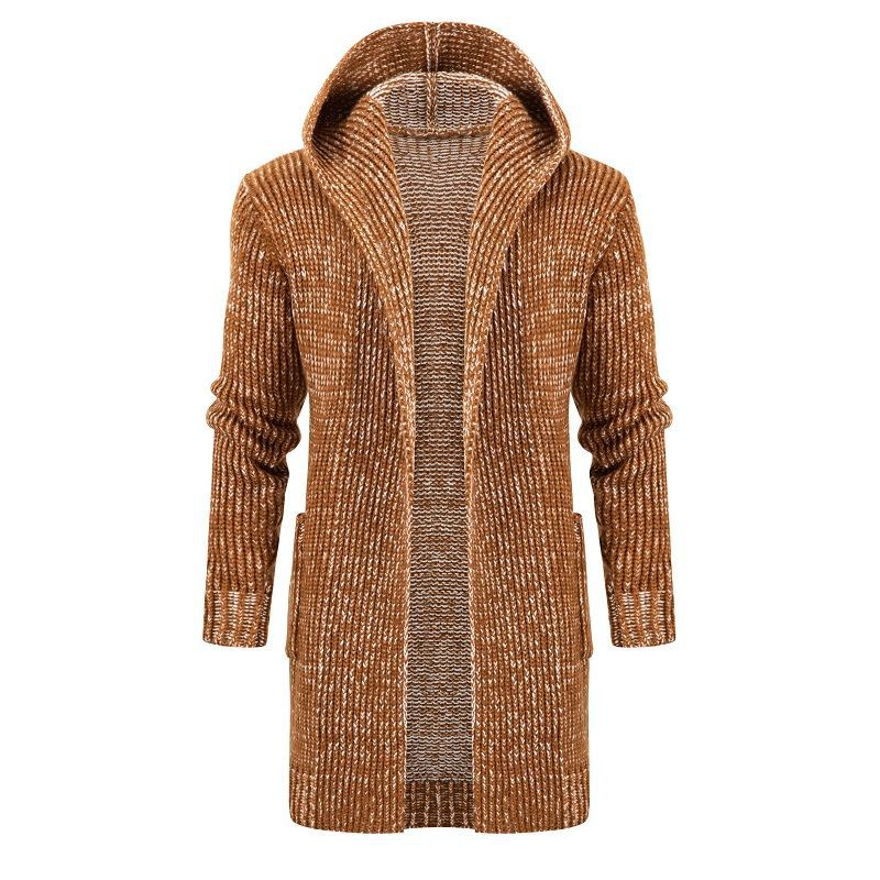 Women's Long Hooded Knit Cardigan with Deep Ribbed Texture and Patch Pockets Mune Fashion