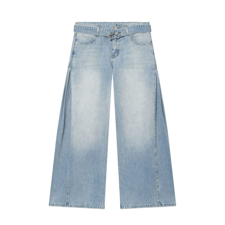 Women's wide ripped jeans with high waist and drawstring Mune Fashion