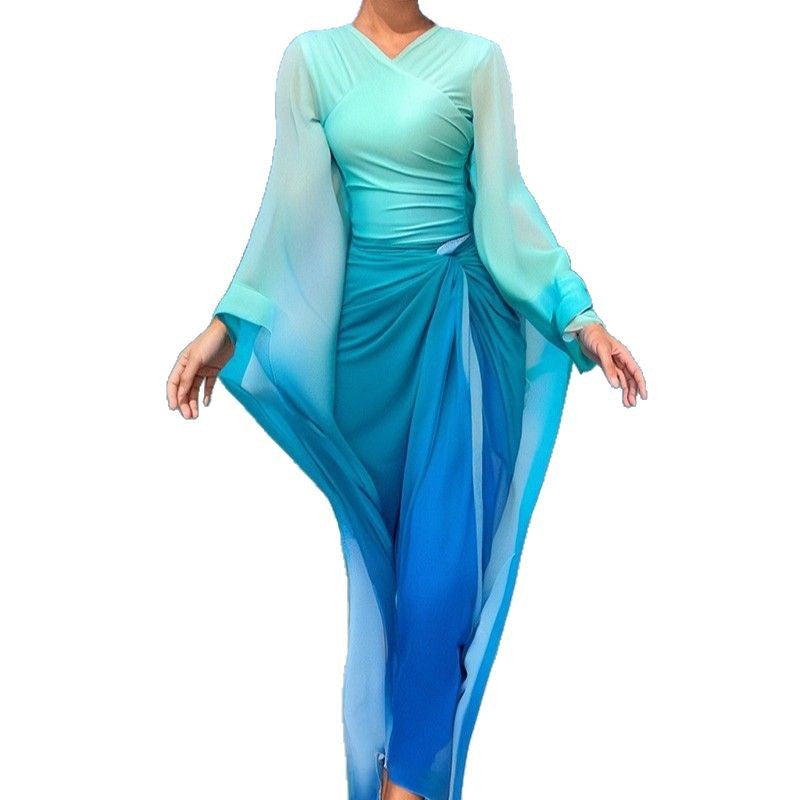 Women Elegant Beach Dress with Flowing Sleeves Mune Fashion