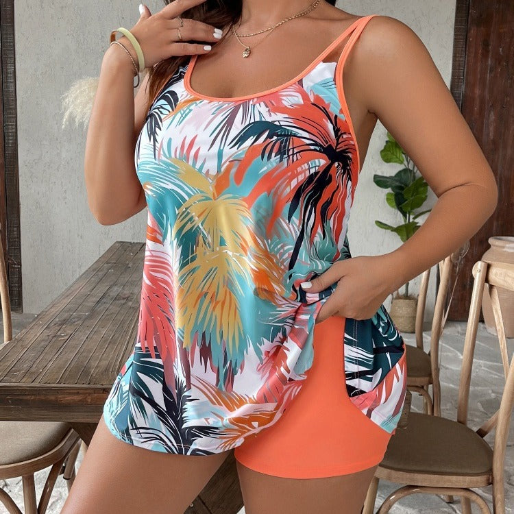 Ladies Flowing Beach Dress with Tropical Palm Print Mune Fashion