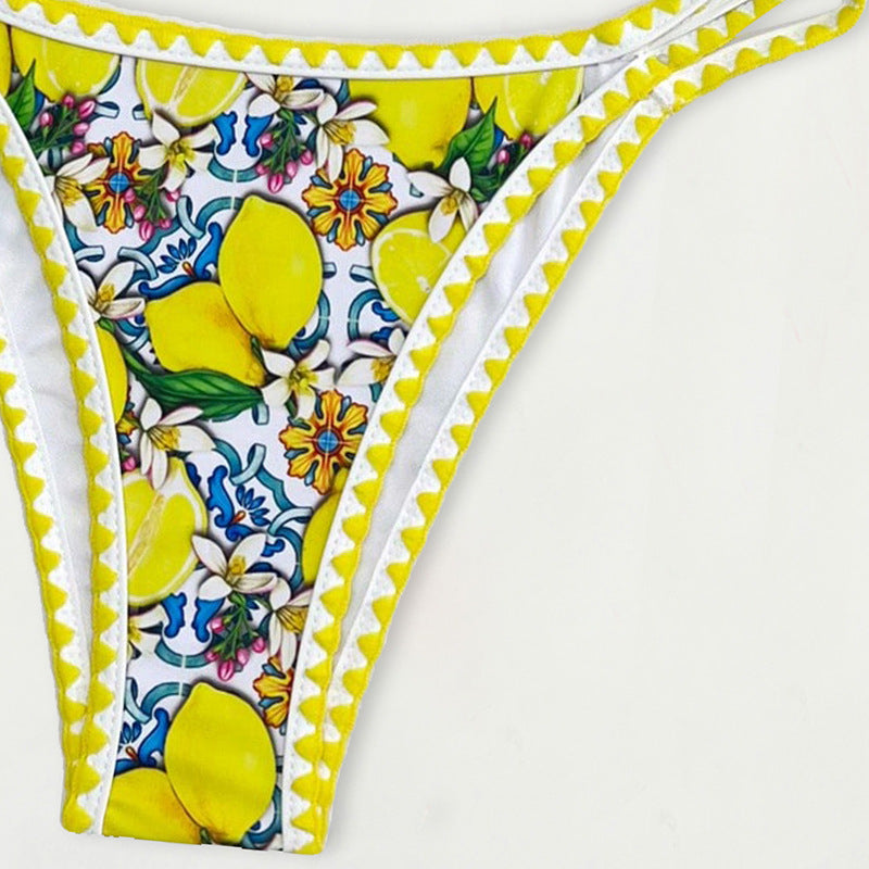 Women's Triangle Bikini with Cheerful Citrus Pattern Mune Fashion