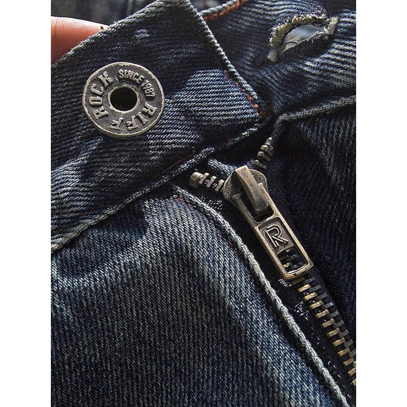 Men's Relaxed-Tapered Vintage Jeans with Used Effect and Cuffed Hem Mune Fashion