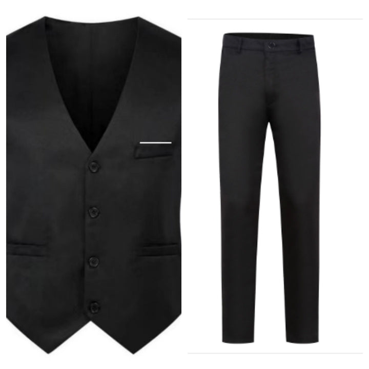 Men's elegant satin vest with V-neck and slim-fit suit trousers Mune Fashion