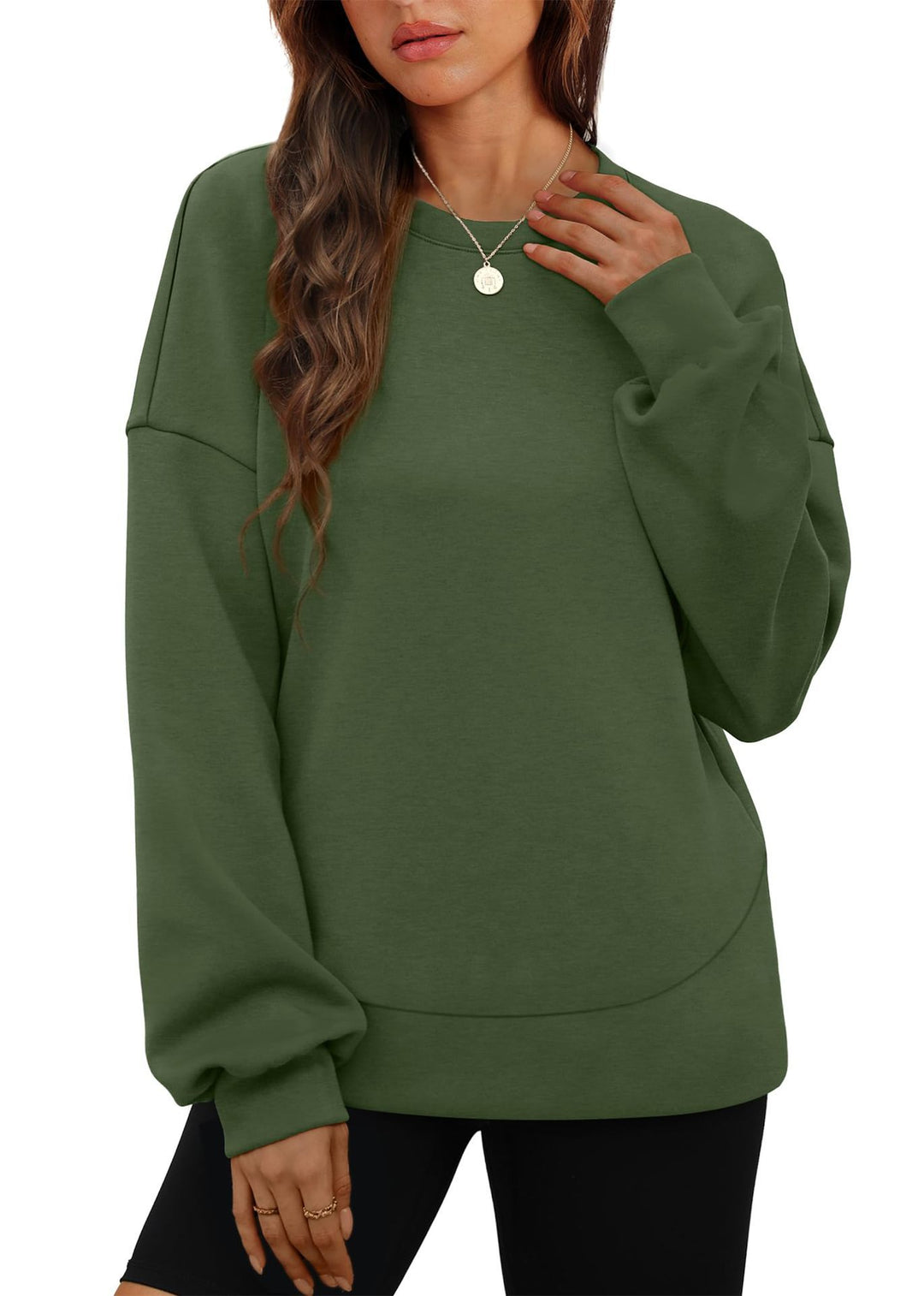 Women's casual oversized round neck sweatshirt with dropped shoulder, rounded hem, and soft inner lining Mune Fashion