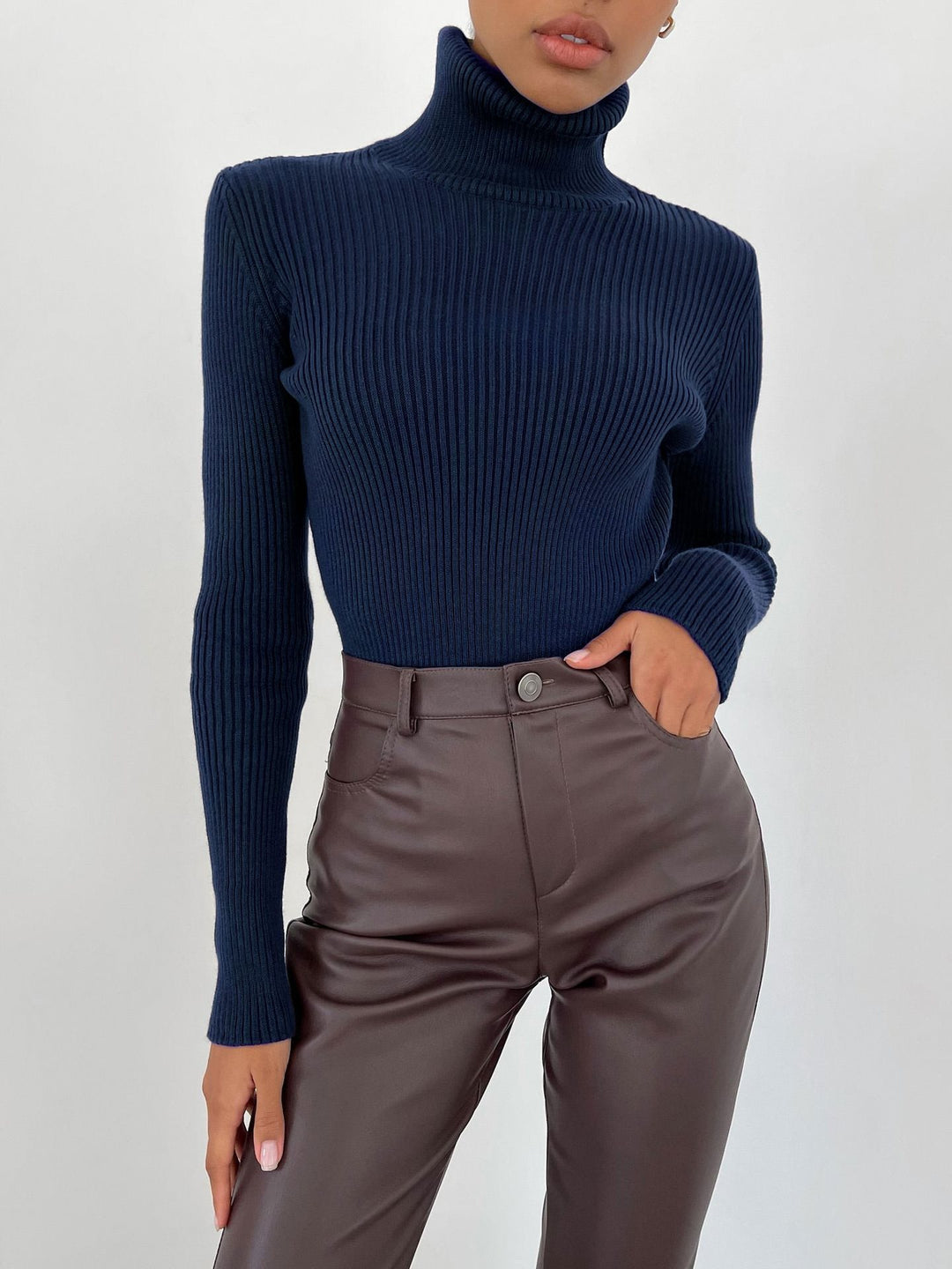Women's Figure-Hugging Ribbed Roll Neck Sweater Mune Fashion