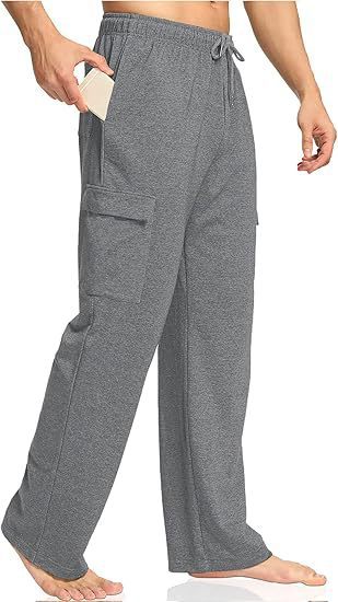 Men's comfortable cargo lounge pants with elastic waistband, drawstring, straight leg, and patch flap pockets Mune Fashion