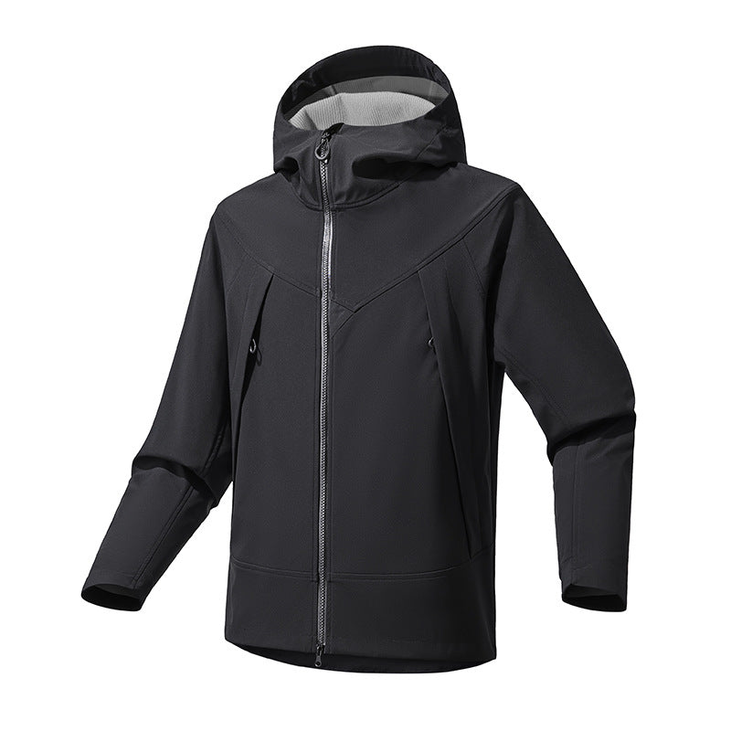 Men's Technical Softshell Outdoor Jacket with Hood Windproof Stretch and Two-Way Zipper Mune Fashion