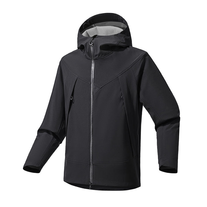 Men's Technical Softshell Outdoor Jacket with Hood Windproof Stretch and Two-Way Zipper Mune Fashion
