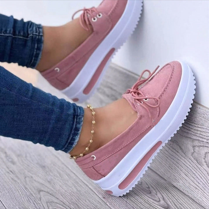 Women's Moccasin Platform Slipper with Decorative Lacing and Air Cushion Sole Mune Fashion