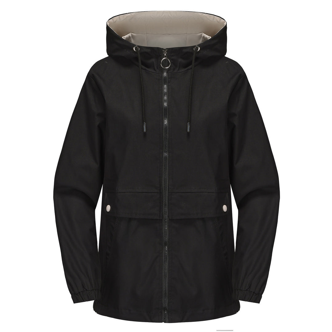 Women's lightweight water-repellent hooded parka with drawstring, ring zipper, and concealed snap button placket Mune Fashion