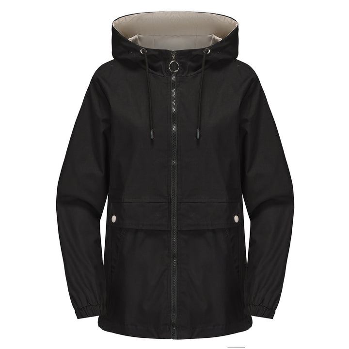Women's lightweight water-repellent hooded parka with drawstring, ring zipper, and concealed snap button placket Mune Fashion