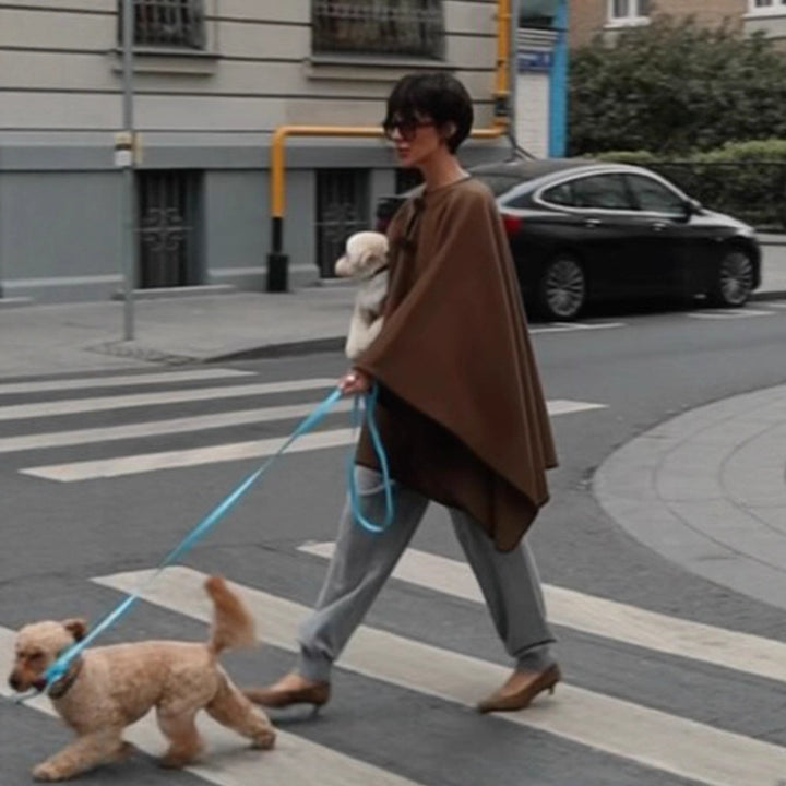 Women's Oversize Cape Coat made of wool blend with high stand-up collar and leather tabs Mune Fashion