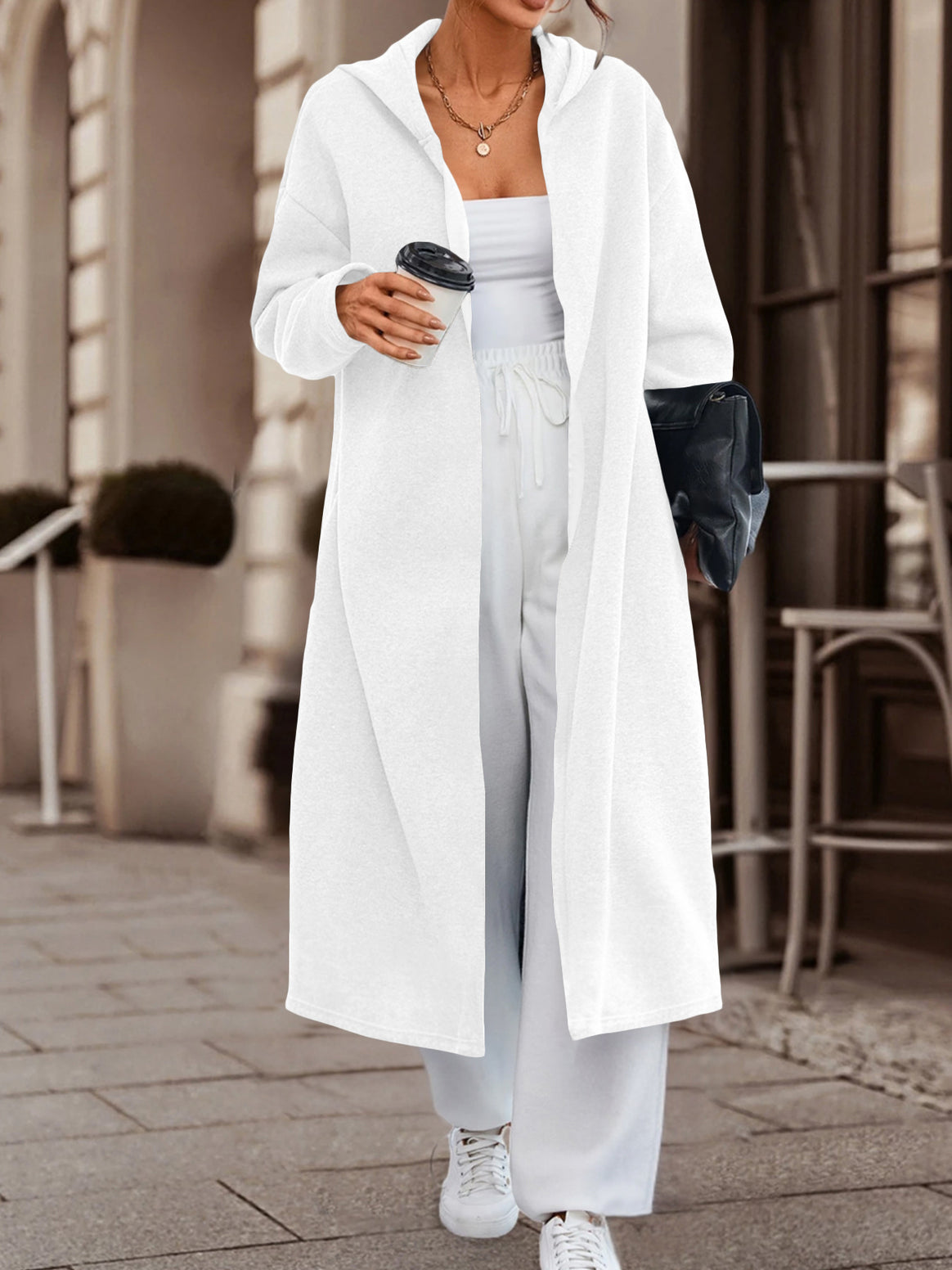 Women Long Oversized Hooded Coat with Open Front and Soft Fleece Lining
