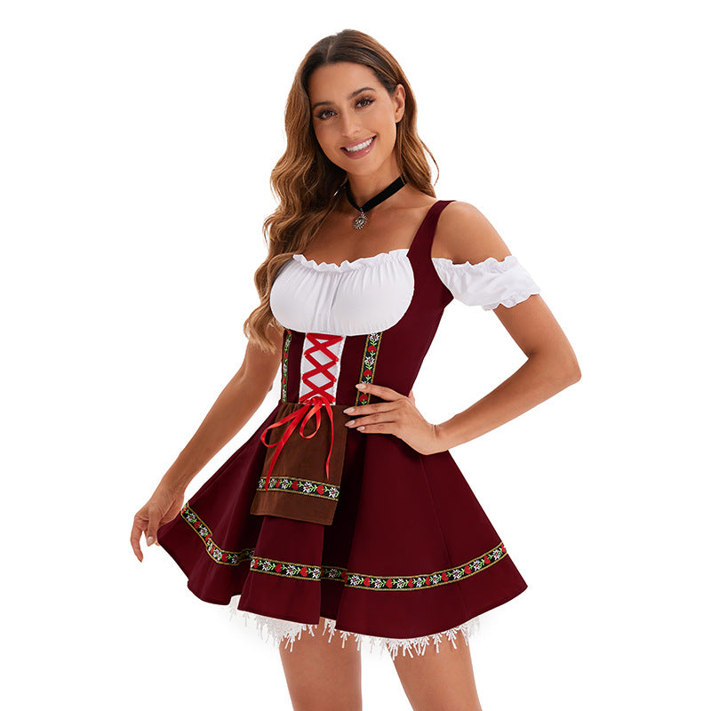 Women's nano traditional Oktoberfest dirndl mini dress with lacing and removable apron Mune Fashion