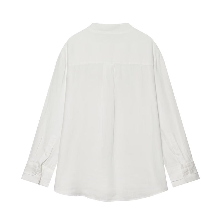 Women's Oversize Linen Blouse with Stand-up Collar and Chinese Knot Buttons Mune Fashion