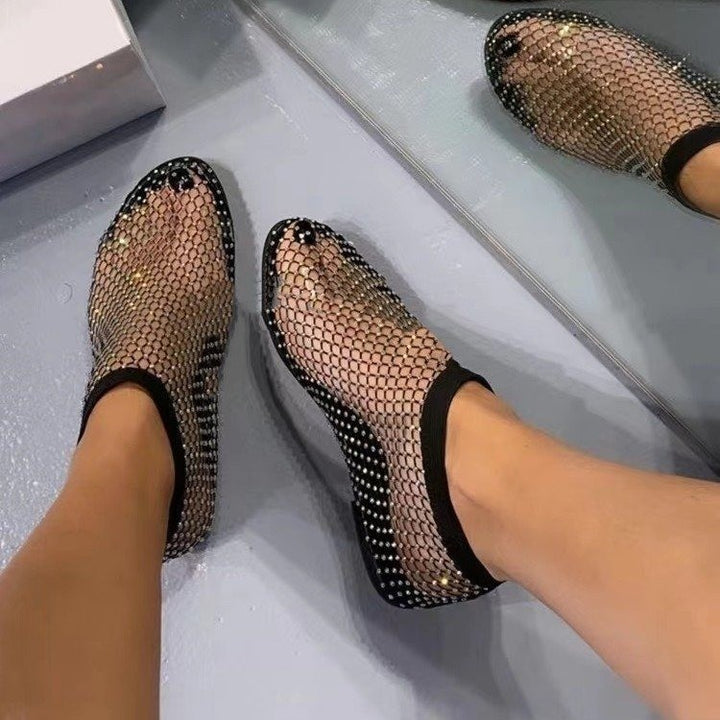 Women’s Mesh Booties with Rhinestone-Embellished Mesh Upper and Elastic Shaft