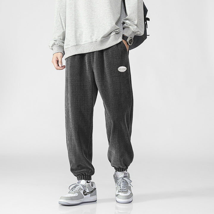 Men's Soft Corduroy Jogging Pants in Relaxed Fit with Elastic Waistband and Cuff Mune Fashion