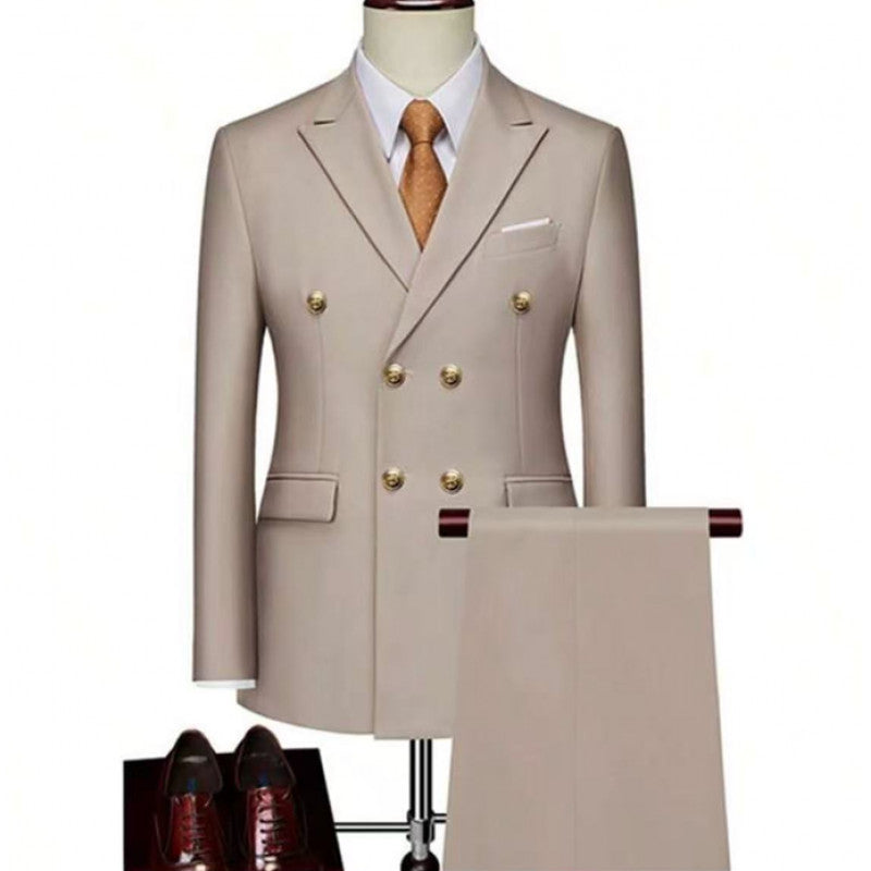 Men's Two-Piece Double-Breasted Suit with Tailored Blazer and Slim Flat Front Trousers Mune Fashion