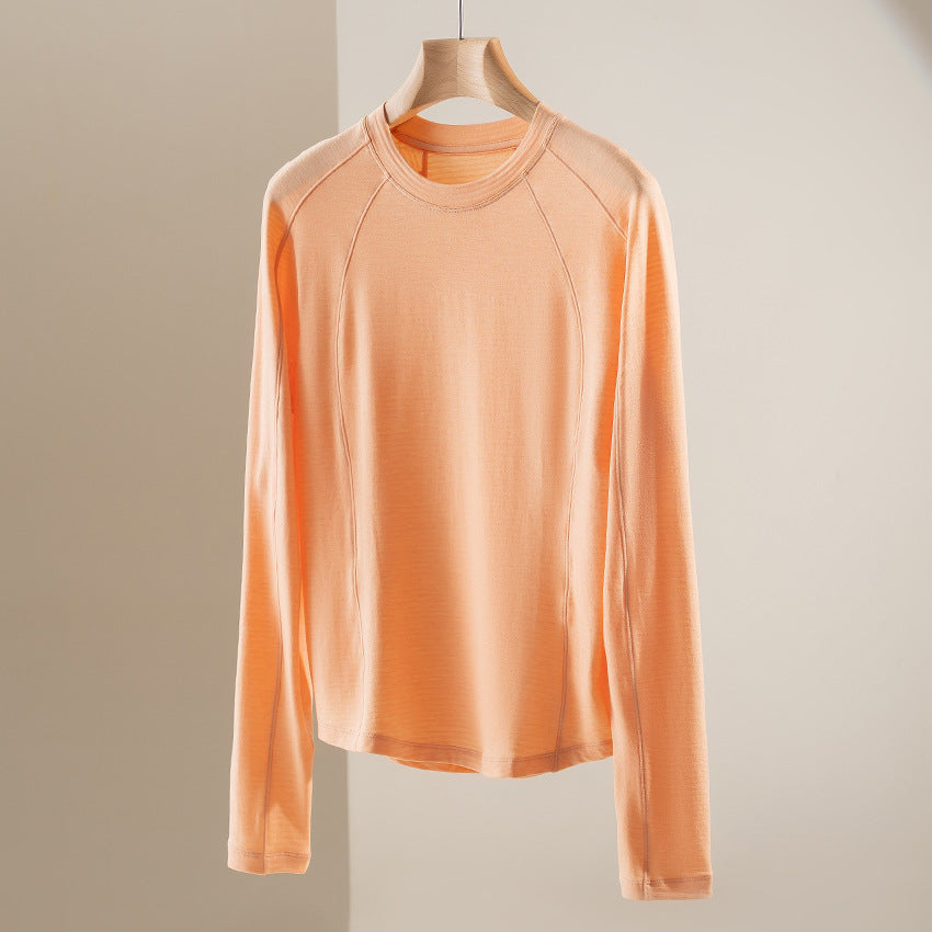 Women's Lightweight Long Sleeve Fine Knit Top with Raglan Sleeves and Round Neck Mune Fashion