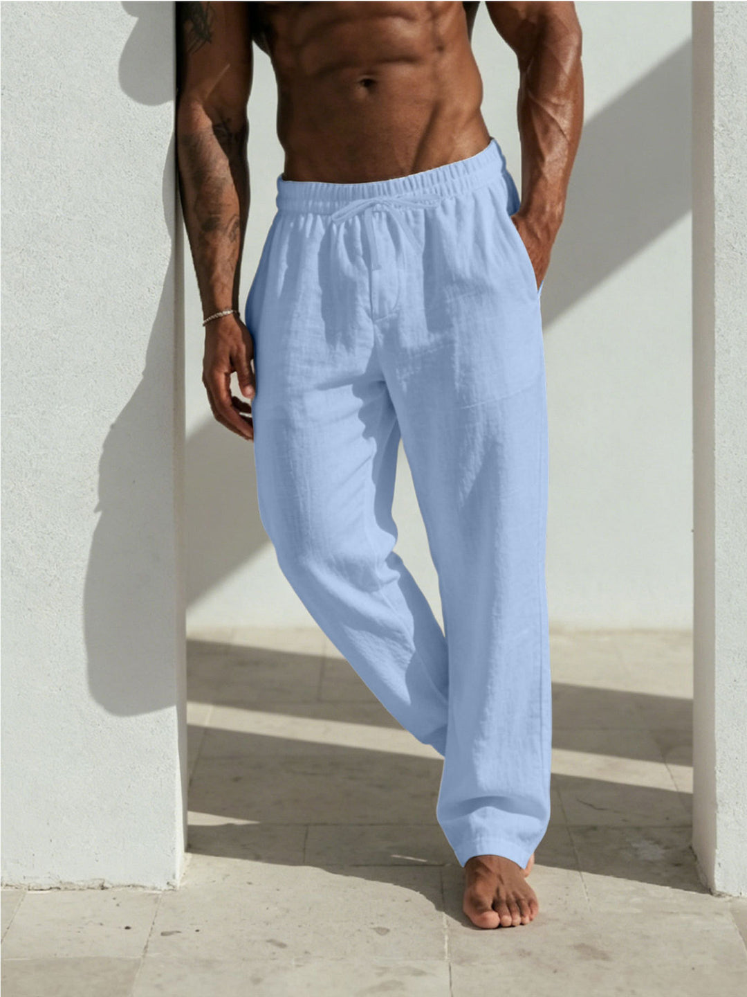 Men's Summer Relaxed Pants made of Linen Blend with Straight Leg and Drawstring Mune Fashion