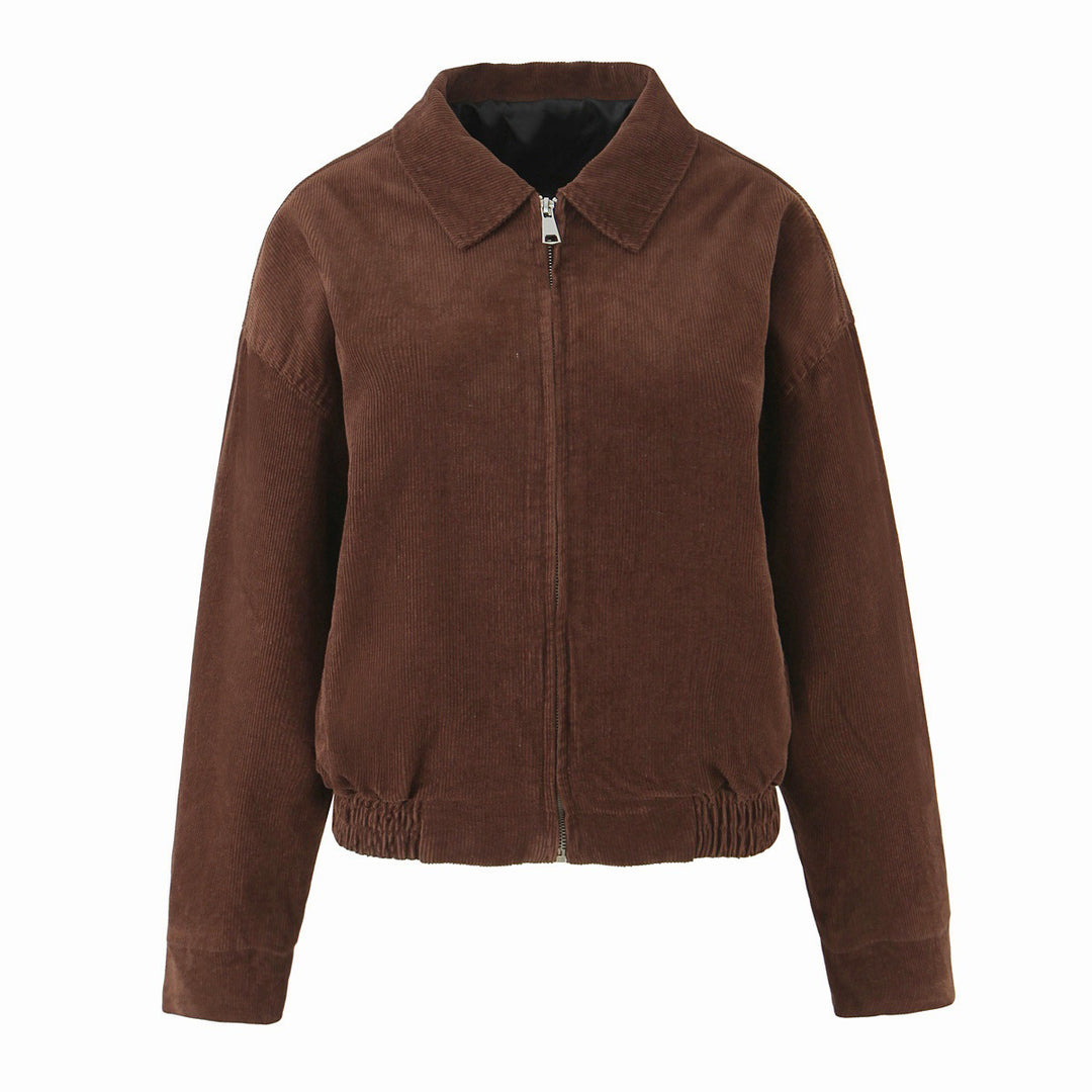 Women’s cord jacket made of wide-wale corduroy with zipper, shirt collar, and elastic hem Mune Fashion