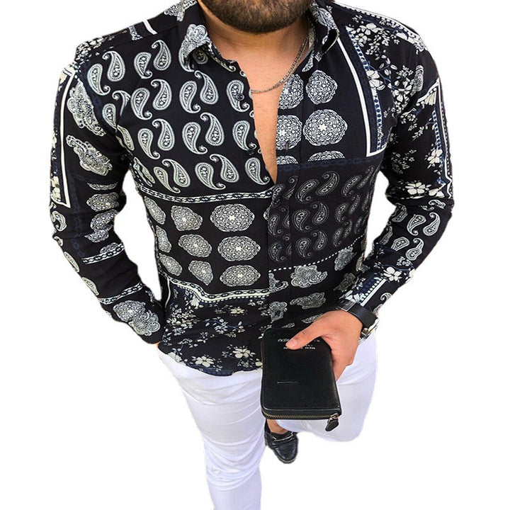 Men's Long Sleeve Patchwork Shirt with Paisley and Floral Print Mune Fashion