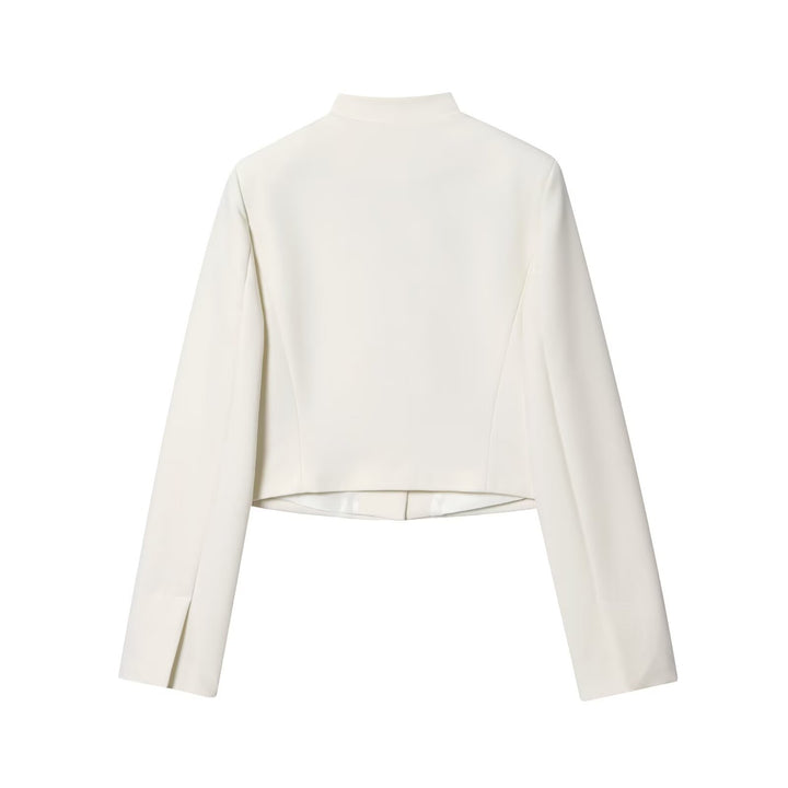 Women's 80+ tailored cropped blazer with standing collar and concealed button placket Mune Fashion