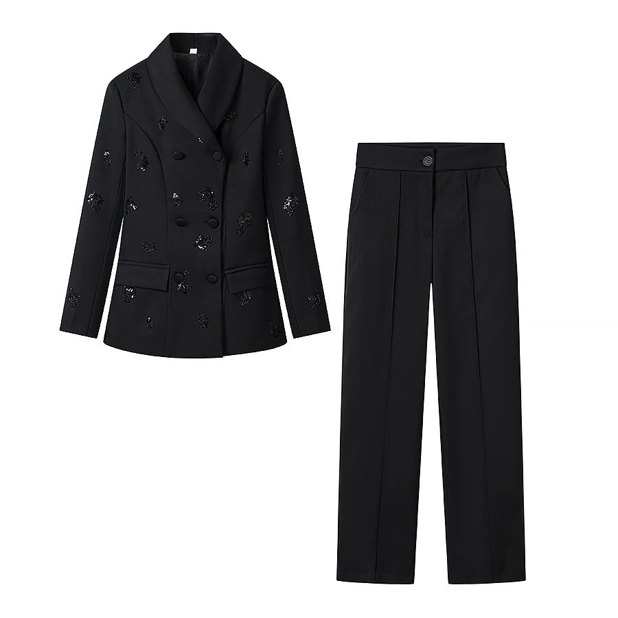 Women's Tailored Blazer Set with Peplum and Wide Marlene Pantsuit Mune Fashion