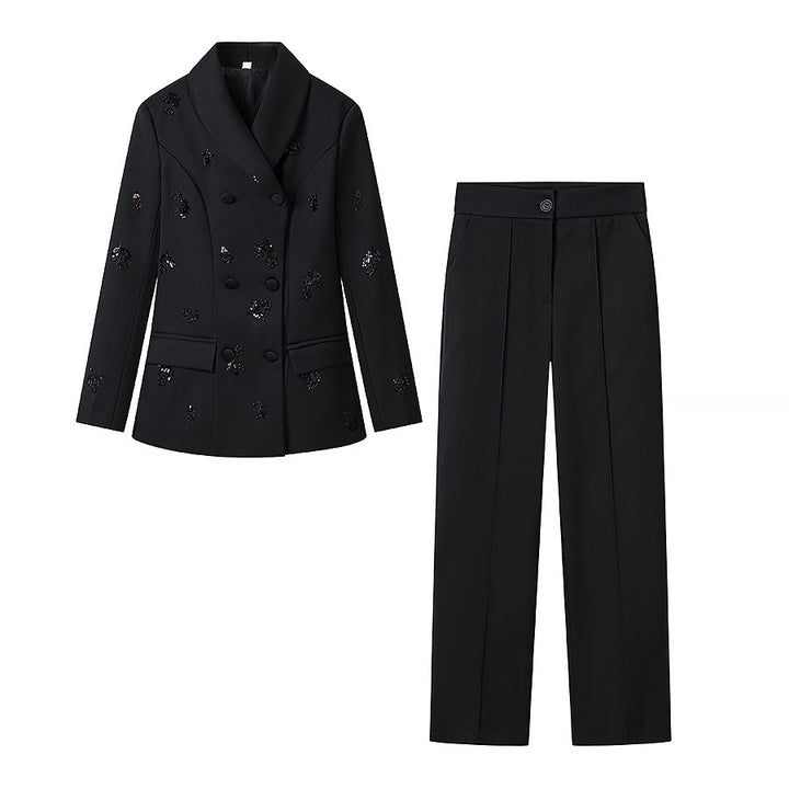 Women's Tailored Blazer Set with Peplum and Wide Marlene Pantsuit Mune Fashion