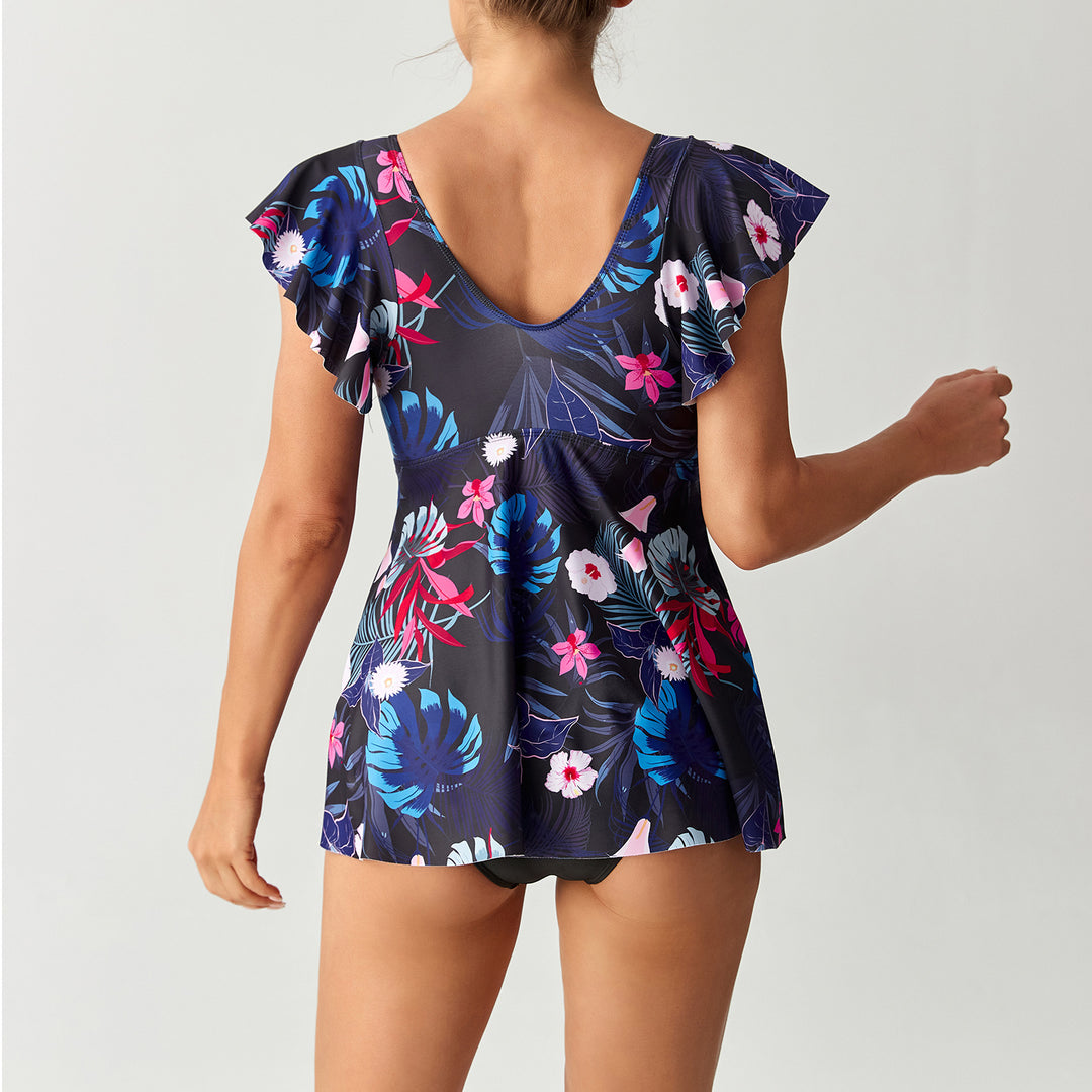 Women's Elegant Combination Swimsuit with Ruffles and Floral Pattern Mune Fashion