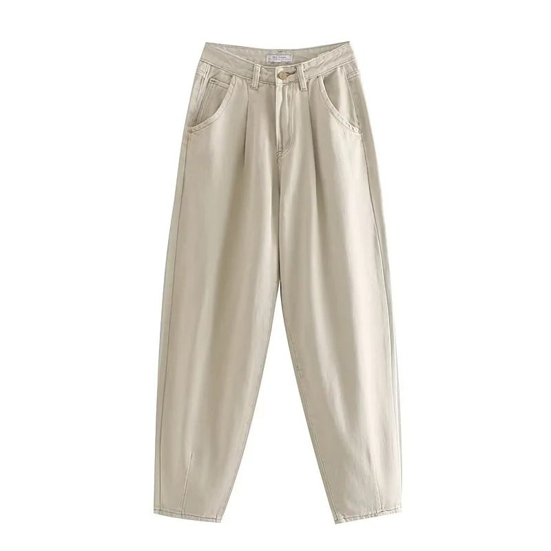 Women's High-Waisted Tapered Pants with Front Pleats and Relaxed Fit Mune Fashion