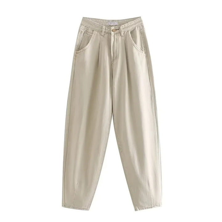 Women's High-Waisted Tapered Pants with Front Pleats and Relaxed Fit Mune Fashion