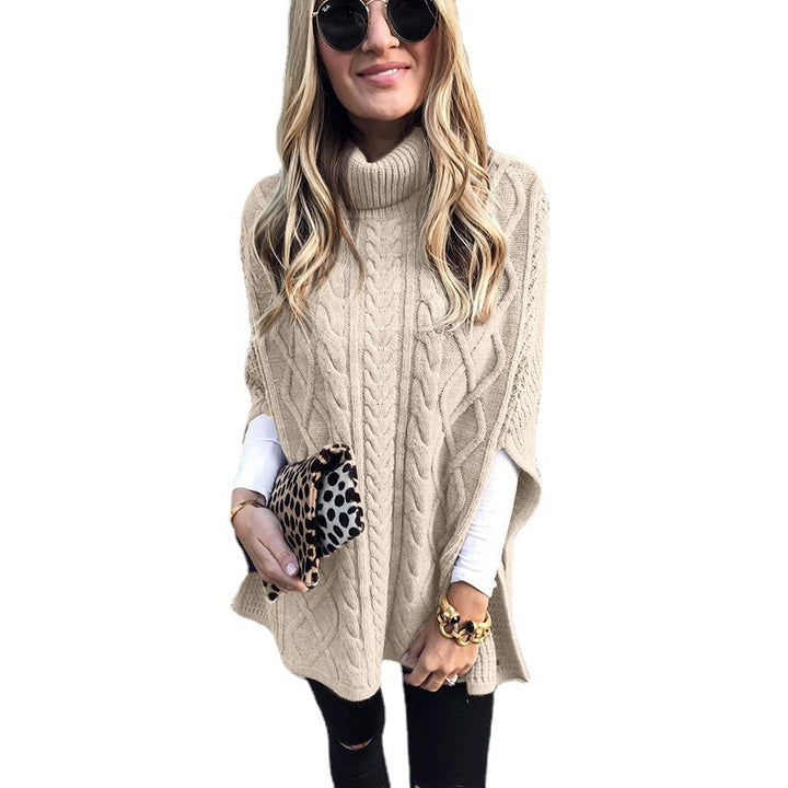 Ladies nan kastiger knit poncho with high turtleneck, cable structure and side slits Mune Fashion