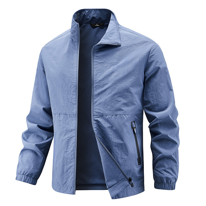 Men's Lightweight Technical Transition Jacket with Stand-Up Collar, Breathable Mesh Lining, and Water-Repellent Zipper Pockets Mune Fashion