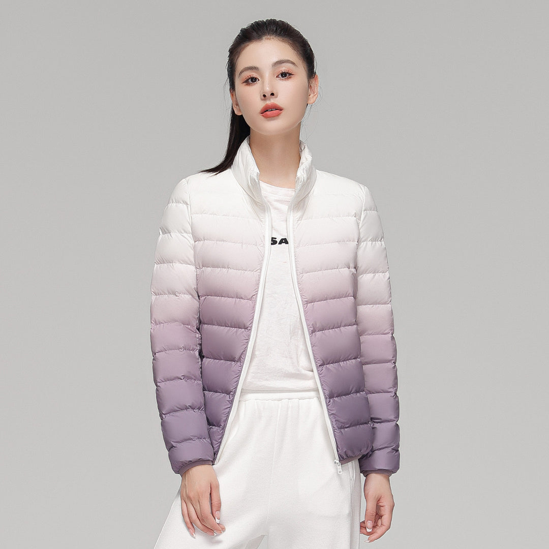 Women's Slim-Fit Gradient Padded Jacket with Hood and Windproof Surface Mune Fashion
