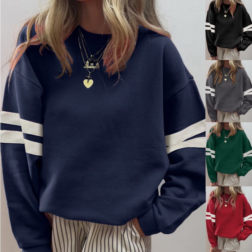 Women Loose-Fit Sweatshirt with Contrast Stripes on the Sleeves Mune Fashion