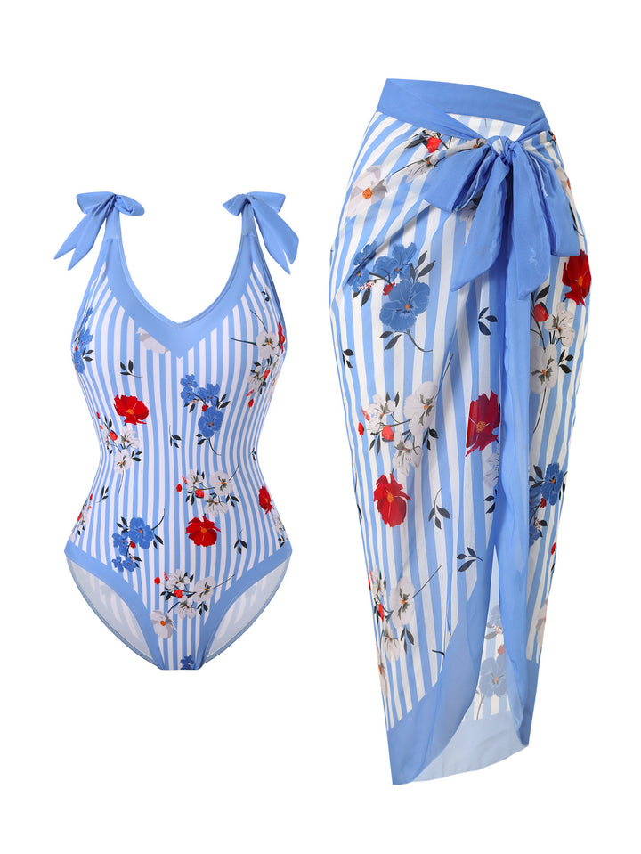 Women's swimsuit with floral design and transparent wrap skirt Mune Fashion