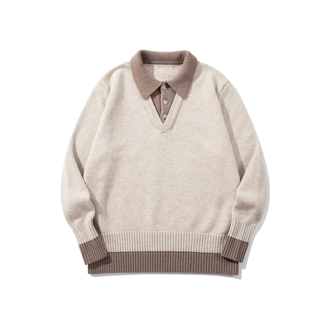 Men's Polo Collar Knitted Sweater with Button Placket and Contrasting Cuffs Mune Fashion