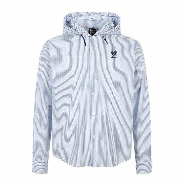 Unisex Striped Hooded Shirt in Overshirt Style with Concealed Button Placket and Logo Embroidery Mune Fashion