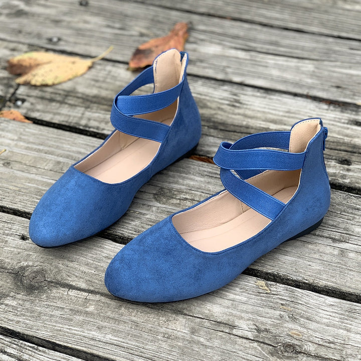 Women Flat Ballerina Slippers made of Suede Effect with Elastic Crisscross Straps Mune Fashion