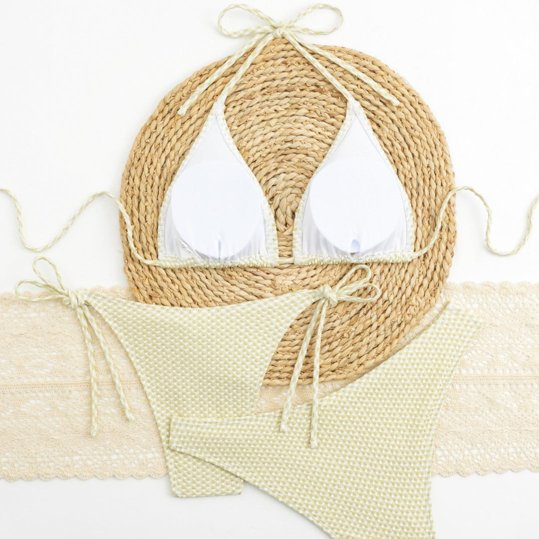 Women's Triangle Bikini Set with Adjustable Straps and Classic Check Pattern Mune Fashion