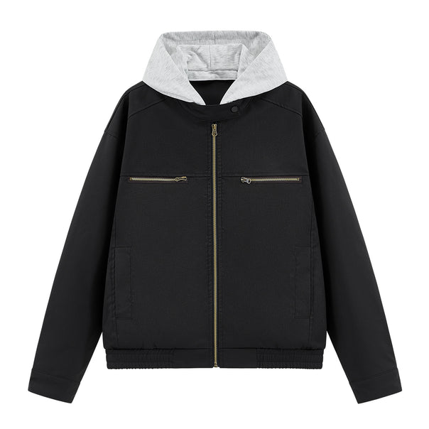 Men's Lightweight Utility Bomber Jacket with Contrast Hood, Two-Way Zipper & Elastic Hem Mune Fashion