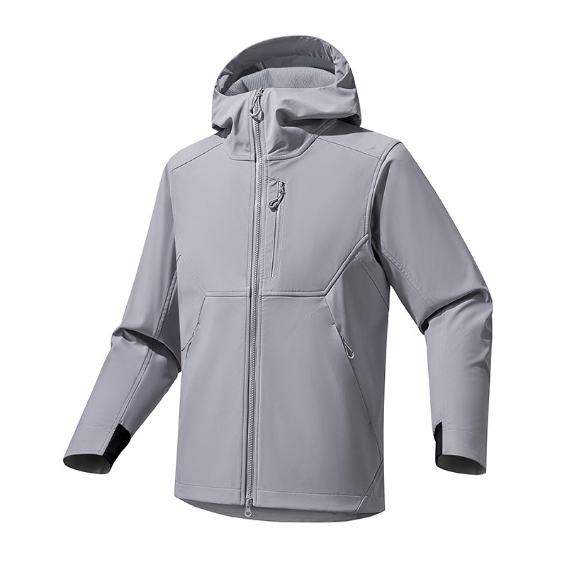 Men's softshell hooded sweatshirt jacket with stretch windbreak, ergonomic cut and chest zipper Mune Fashion