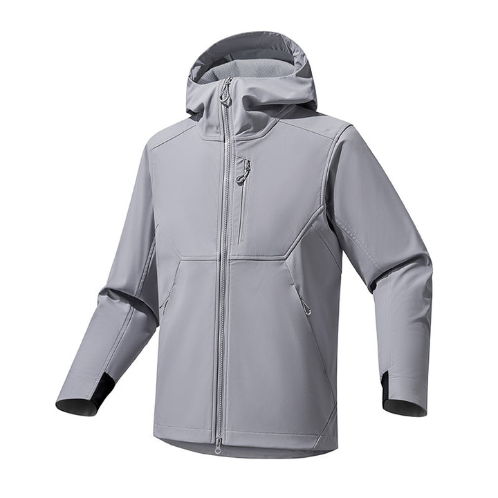 Men's softshell hooded sweatshirt jacket with stretch windbreak, ergonomic cut and chest zipper Mune Fashion
