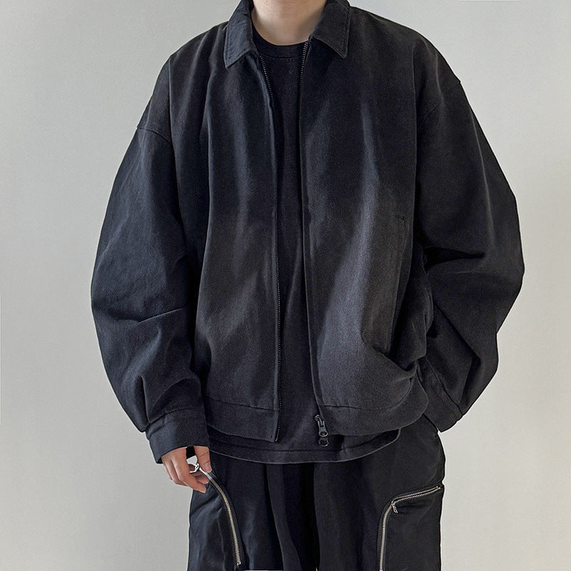 Men's Boxy Bomber Jacket in Suede Look with Shirt Collar, Zipper and Elastic Hem Mune Fashion