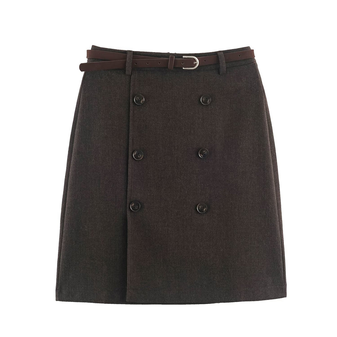 Women's midi skirt in A-line cut with double-breasted button placket and waist belt Mune Fashion