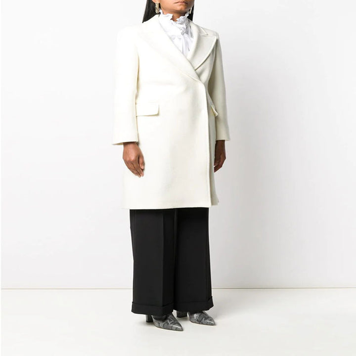 Women Clean-Cut Long Coat with Slightly Dropped Lapels and Clear Tailoring Silhouette Mune Fashion