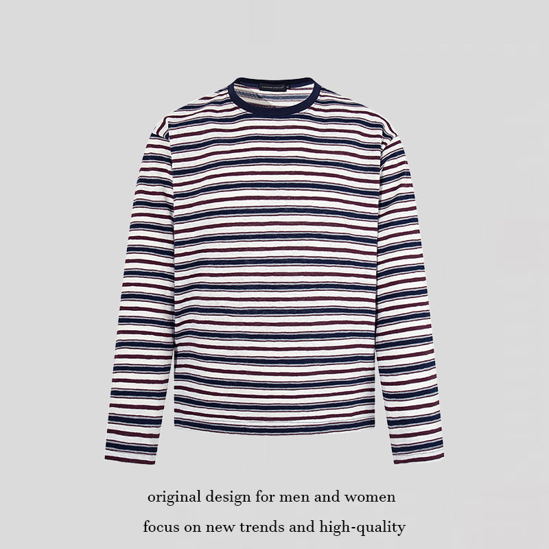 Men's Striped Long Sleeve Shirt made of Cotton Blend with Round Neck and Fine Texture Mune Fashion