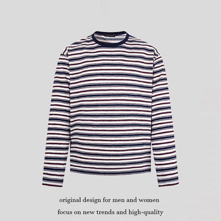Men's Striped Long Sleeve Shirt made of Cotton Blend with Round Neck and Fine Texture Mune Fashion