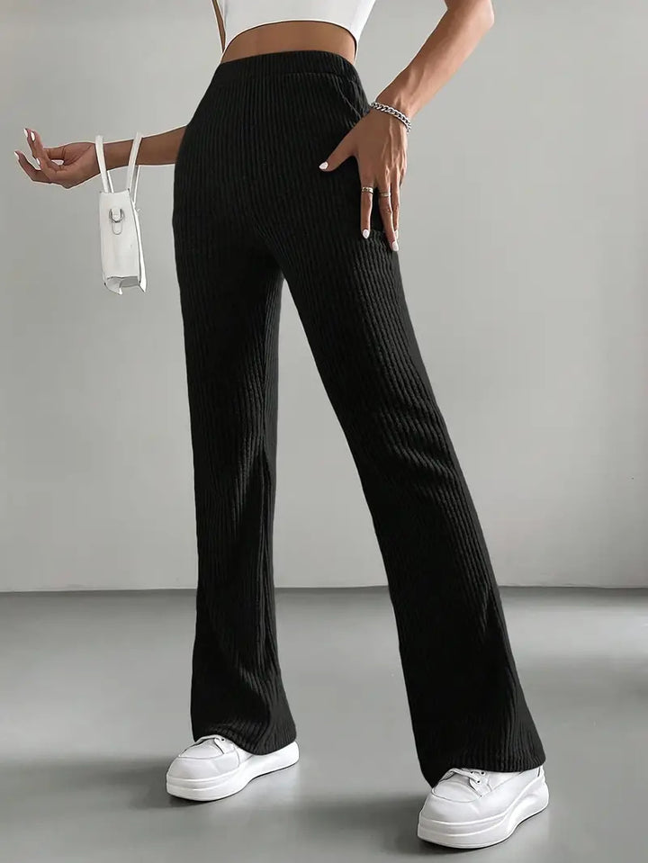 Women's high-waisted ribbed flared pants made of fine knit Mune Fashion